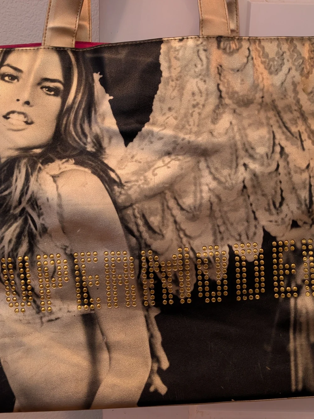 Victoria's Secret Supermodel Print Tote Bag with Graphic Angel Motif